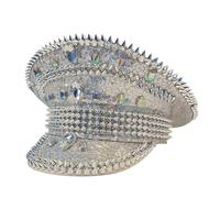Storage Bag Sombrero de diamantes de imitación para adultos con remache para carnaval, fiestas, festivales de música para adultos, capitán, cumpleaños, capitán para mujer