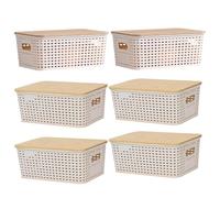 Storage Basket with Lid - Stackable Storage Basket | 6 Bins Organizer Container Box for Desktop Home Offices Classroom Drawers Shelves Closet | Container Box Organizer Bins Lidded for Kitchen