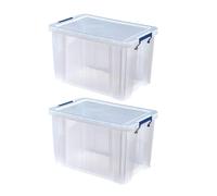 Storage Box 26L - 2 Pack - Heavy Duty Stackable Plastic Storage with Clip-Lock Lid - -Free and Recyclable - Office, Home, Garage