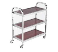 Storage Cart For Variety Applications 3 Tier Kitchen Storage Cart Stainless Steel Serving Cart Wooden Table Top Storage Trolley On Wheels with Brake Bathroom Kitchen(A-65 * 30 * 73Cm)