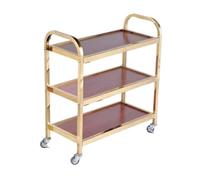 Storage Cart For Variety Applications 3 Tier Kitchen Storage Cart Stainless Steel Serving Cart Wooden Table Top Storage Trolley On Wheels with Brake Bathroom Kitchen(B-65 * 30 * 73Cm)