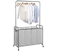 STORAGE MANIAC Clasificador de lavandería con barra para colgar, portátil, carrito de lavandería extraíble con ruedas resistentes con cerradura y bolsas extraíbles, organizador de cesta de lavandería