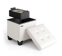 STORAGEBUD Cubo otomano de almacenamiento con cubo pequeño, otomana cuadrada de 15 pulgadas con almacenamiento para sala de estar y dormitorio, reposapiés otomanos pequeños, taburetes de piel