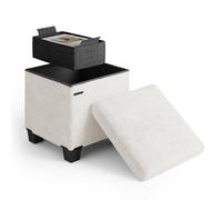 STORAGEBUD Otomana con almacenamiento para salón, 38,1 cm, otomano pequeño, reposapiés, reposapiés rizado máximo 150 kg, blanco