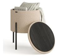 StorageBud Otomana redonda con almacenamiento, otomana de almacenamiento Boucle, taburete otomano de maquillaje, reposapiés otomano pequeño, otomanas modernas para sala de estar y dormitorio, color