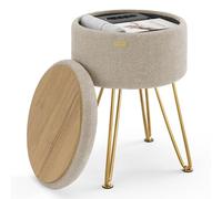 STORAGEBUD Otomana redonda con almacenamiento, otomana de almacenamiento Boucle, taburete otomano de tocador, taburete de tocador de maquillaje, reposapiés otomano pequeño, taburetes de tocador