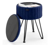 STORAGEBUD Otomana redonda con almacenamiento, otomana de almacenamiento de terciopelo plisado, taburete otomano de tocador, taburete de tocador de maquillaje, reposapiés otomano pequeño, otomanas