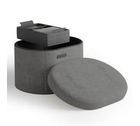 StorageBud Otomana redonda con almacenamiento para salón, 40,6 cm, otomana pequeña, reposapiés, reposapiés en bucle, otomana max 150 kg, gris