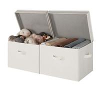 StorageWorks Cajas de almacenamiento con tapa, cestas decorativas de tela con asas para organizar ropa del armario, cajas extra grandes para estanterías, mezcla de beige, blanco y marfil, pack de 2