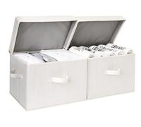 StorageWorks Cajas de almacenamiento con tapa, cestas decorativas de tela con asas para organizar ropa del armario, cajas grandes para estanterías, mezcla de beige, blanco y marfil, pack de 2