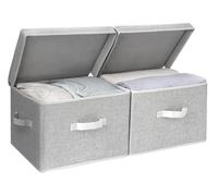StorageWorks Cajas de almacenamiento con tapa, cestas decorativas de tela con asas para organizar ropa del armario, cajas grandes para estanterías, gris, pack de 2