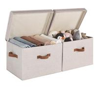 StorageWorks Cajas de almacenamiento con tapa, cestas decorativas de tela con asas para organizar ropa del armario, cajas organizadoras extra grandes, Combinación marrón y beige, pack de 2