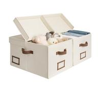StorageWorks Cajas de almacenamiento de tela, cajones grandes con tapa, cestas de tela de 42L, organizadores para ropa y armarios con asas, color blanco marfil, pack de 2