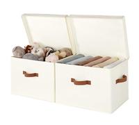 StorageWorks Cajas de almacenamiento de tela con tapa, cajas extra grandes para estanterías, cestos plegables para ropa con asas para organizar el armario, juguetes, en color blanco marfil, pack de 2