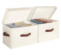 StorageWorks Cajas de almacenamiento de tela con tapa, cajas grandes para estanterías, cestos plegables para ropa con asas para organizar el armario, juguetes, en color blanco marfil, pack de 2