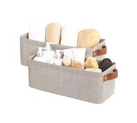 StorageWorks Cajas de almacenamiento estrechas, cestas largas para organizar el armario, cajas delgadas con asas y estructura metálica, contenedores decorativos para estanterías, marrón, pack de 2