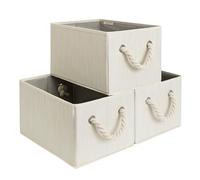 StorageWorks Cajas de almacenamiento grandes para organizar, cestas plegables para estanterías, cajas de tela con asas, cestas decorativas para estantes, en beige, blanco y marfil, pack de 3