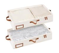StorageWorks Cajas de almacenamiento para debajo de la cama con tapa, grandes contenedores organizadores rígidos resistentes para accesorios de dormitorio, 60 x 32 x 13 cm, blanco marfil, pack de 2