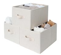 StorageWorks Cajas organizadoras para estanterías, cestas de almacenamiento para estantes, organizadores rectangulares para armario, cestas plegables para ropa de almacén, a rayas beige, pack de 3