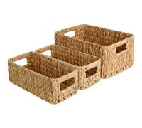 StorageWorks Cestas de almacenamiento de jacinto de agua, cestas cuadradas de mimbre con asas integradas, cestas tejidas a mano para dormitorio, baño, despensa, cocina, juego de 3 (1 pieza grande, 2