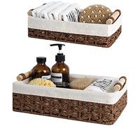 StorageWorks Cestas de mimbre para baño, cestas tejidas pequeñas de cuerda de papel para organizar toallas y artículos de tocador, cestas decorativas para decoración del hogar con forro de algodón,