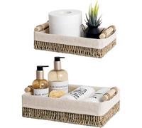 Storageworks Cestas de mimbre para baño, pequeñas cestas tejidas de hierba marina para organizar toallas y artículos de tocador, cestas decorativas para decoración del hogar con forro de tela natural,