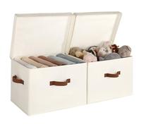 StorageWorks Contenedores organizadores de almacenamiento para armario con tapas, caja decorativa con asas, contenedores de almacenamiento de tela para ropa, jumbo, blanco marfil, paquete de 2