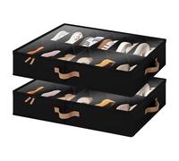 StorageWorks Organizador de zapatos para debajo de la cama, contenedor de zapatos para hasta 24 pares, cajas de almacenamiento de zapatos con tapa, ahorrador de espacio, negro, pack de 2