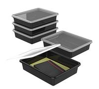 Storex Bandeja de almacenamiento plana tamaño carta - Contenedor organizador con tapa sin cierre para aula, oficina y hogar, negro, paquete de 5 (62535A05C)