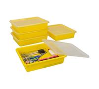 Storex Bandeja de almacenamiento plana tamaño carta - Contenedor organizador con tapa sin cierre para aula, oficina y hogar, amarillo, paquete de 5 (62538A05C)