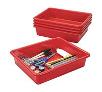Storex Bandeja de Almacenamiento Plana tamaño Carta, contenedor Organizador para Aula, Oficina y hogar, Rojo, Paquete de 5 (62518U05C), 10 x 13 x 3 Pulgadas