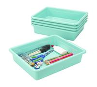 Storex Bandeja de almacenamiento plana tamaño carta, contenedor organizador para aula, oficina y hogar, color verde azulado, paquete de 5 (62522A05C)
