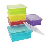 Storex Bandeja de almacenamiento profunda con tapa, tamaño carta, 10 x 13 x 5 pulgadas, varios tintes, paquete de 5 (62550B05C)