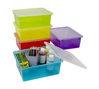 Storex Bandeja de almacenamiento profunda tamaño carta, contenedor organizador con tapa sin broches para aula, oficina y hogar, varios tintes, paquete de 5 (62550A05C)