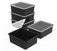 Storex Bandeja de almacenamiento profunda tamaño carta - Contenedor organizador con tapa sin cierre para aula, oficina y hogar, negro, paquete de 5 (62543A05C)