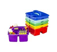Storex Organizador pequeño de 3 compartimentos, organizador multiusos para el aula con asa, varios colores de vapor, paquete de 6 (00940A06C)