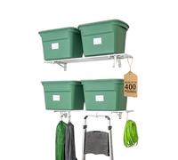StoreYourBoard Estante de pared para garaje, 1 x 4 pies, soporta 400 libras, 6 ganchos, paquete de 2