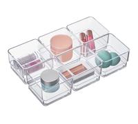 STORi SimpleSort - Juego de 6 organizadores de cajones transparentes apilables | Bandejas cuadradas de 3 x 3 x 2 pulgadas | Pequeños contenedores de almacenamiento de maquillaje y separadores de