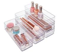 STORi SimpleSort - Set apilable de 6 organizadores transparentes para cajones de 23 x 7,6 x 5 cm, bandejas rectangulares estrechas para maquillaje, tocador u oficina, fabricados en EE. UU.