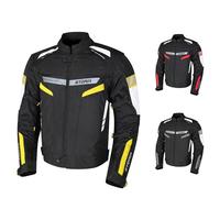 STORM Chaquet moto para hombre de pana impermeable protectora homologada CE para carreras para todas las estaciones con brazos desmontables (FR/ES, Letras, M, Regular, Regular, Negro Amarillo Fluo)