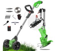 Stormer plegable inalámbrico, cortacésped eléctrico a batería con ruedas ajustables, cortacésped eléctrico telescópico, cortador de cepillo para jardín (rojo, EE.UU.) (verde EE.UU.)