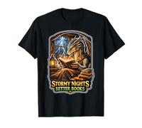 Stormy Night Cozy Dragon Reading Fantasía Criatura Camiseta