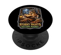 Stormy Night Cozy Dragon Reading Fantasía Criatura PopSockets PopGrip Adhesivo