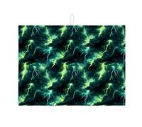 Stormy Night - Tapete de secado de platos para encimera de cocina, tapete absorbente de rayos verde oscuro, protector de almohadilla de secado de microfibra con patrón de nubes de tormenta, 45,7 x 61