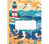 Stormy Sea & Lighthouse Composition Notebook: Colorful Ocean Scene with Waves, Dolphins, Pelicans & Sunset Sky | Wide Ruled | 110 Lined Pages | 8.5 x ... Nautical Journal for Students & Ocean Lovers