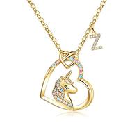 STORUP Collar de unicornio para mujer, regalos de joyería, collares con inicial de corazón de unicornio para mujer, collar de unicornios para mujer, regalos de joyería, regalos de cumpleaños para