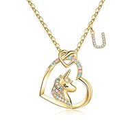 STORUP Collar de unicornio para mujer, regalos de joyería, collares con inicial de corazón de unicornio para mujer, collar de unicornios para mujer, regalos de joyería, regalos de cumpleaños para
