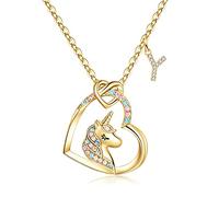 STORUP Collar de unicornio para mujer, regalos de joyería, collares con inicial de corazón de unicornio para mujer, collar de unicornios para mujer, regalos de joyería, regalos de cumpleaños para