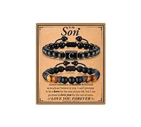 STORUP To My Son Gifts From Mom Dad, 2 pulseras de cuentas de obsidiana con inicial de ojo de tigre y ágata negra, regalos de cumpleaños, día del padre, graduación para hijos y niños, Piedra,