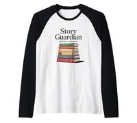 Story Guardian School Bibliotecario Libro Pila Camiseta Manga Raglan